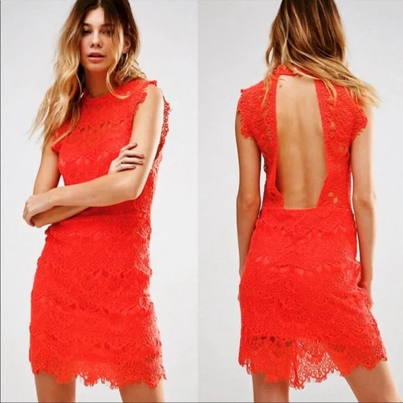 Free People Daydream Cherry Red Lace Mini Dress